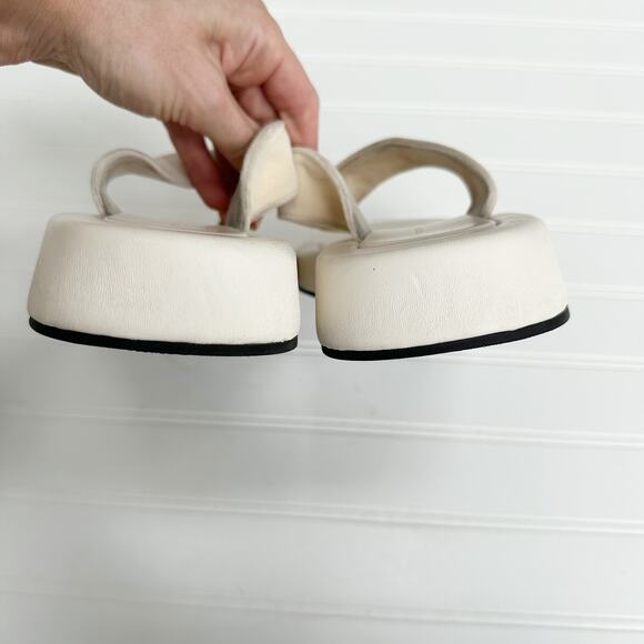 The Row White Ginza Platform Sandals Leather & Velvet Strap Size 37 - Picture 7 of 12